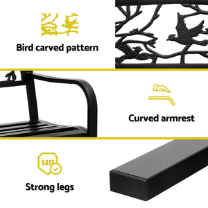 Gardeon Outdoor Bench | 3 Seater | Garden Steel Furniture | Black