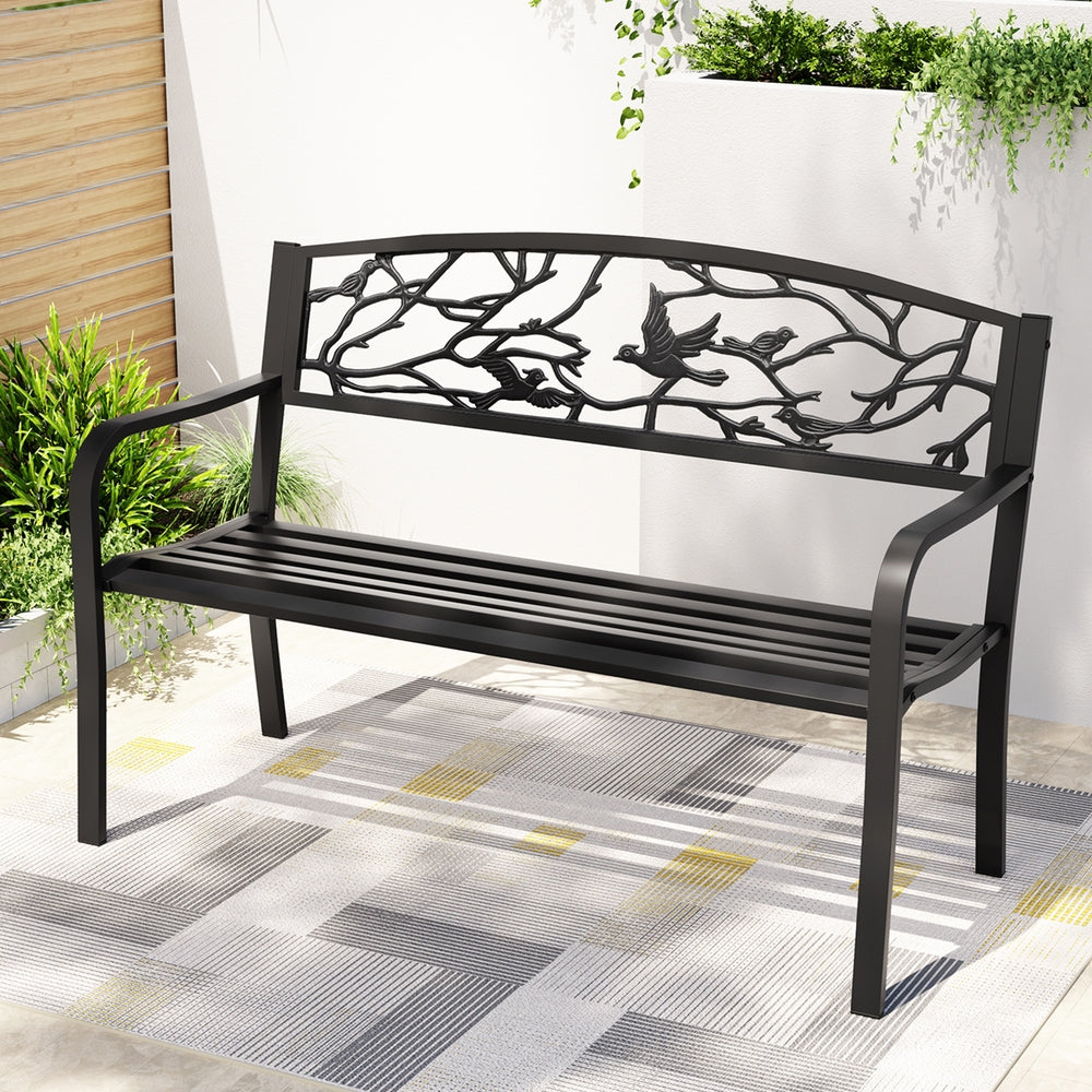 Gardeon Outdoor Bench | 3 Seater | Garden Steel Furniture | Black