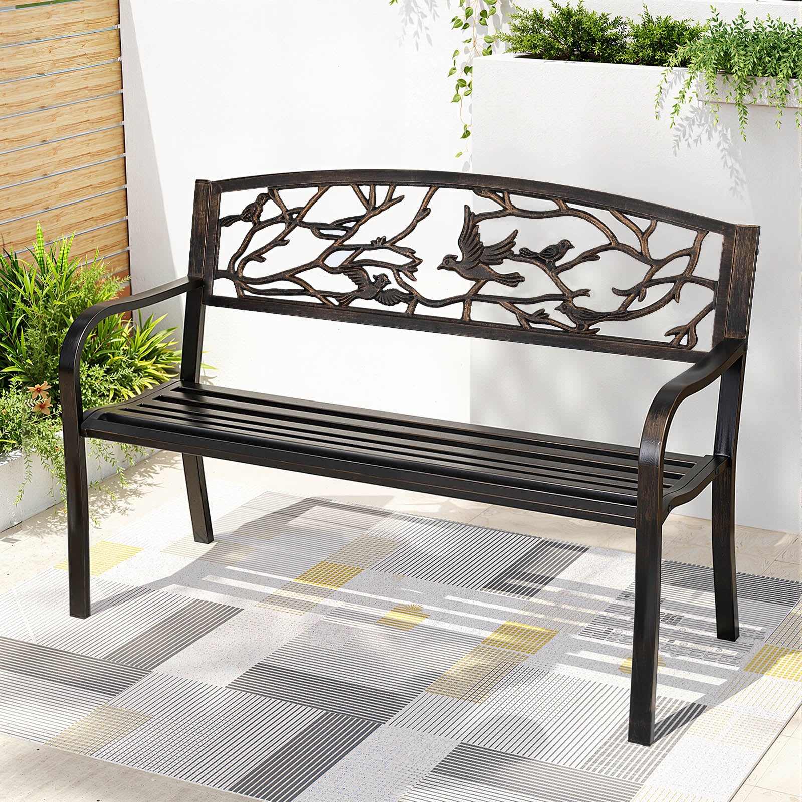 Outdoor Bench Seat | 3 Seater | Steel | Park Style | Bronze