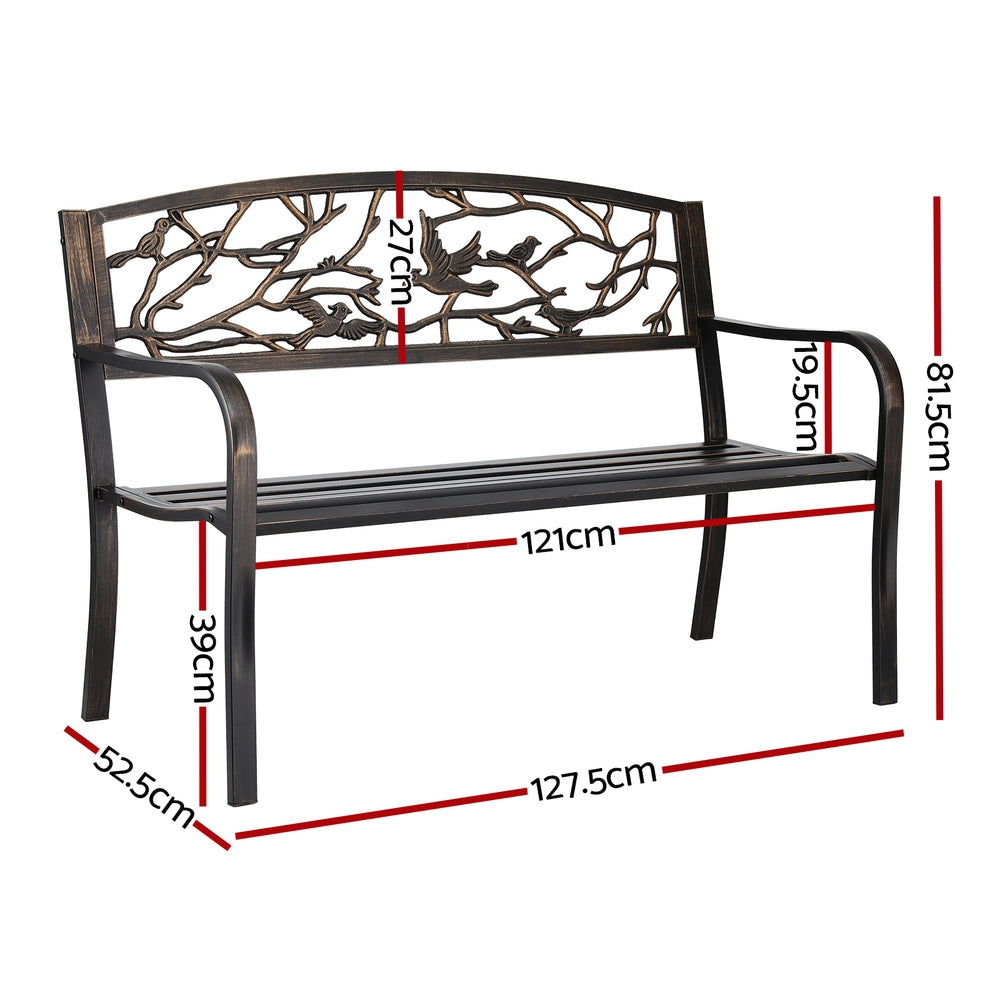 Outdoor Bench Seat | 3 Seater | Steel | Park Style | Bronze