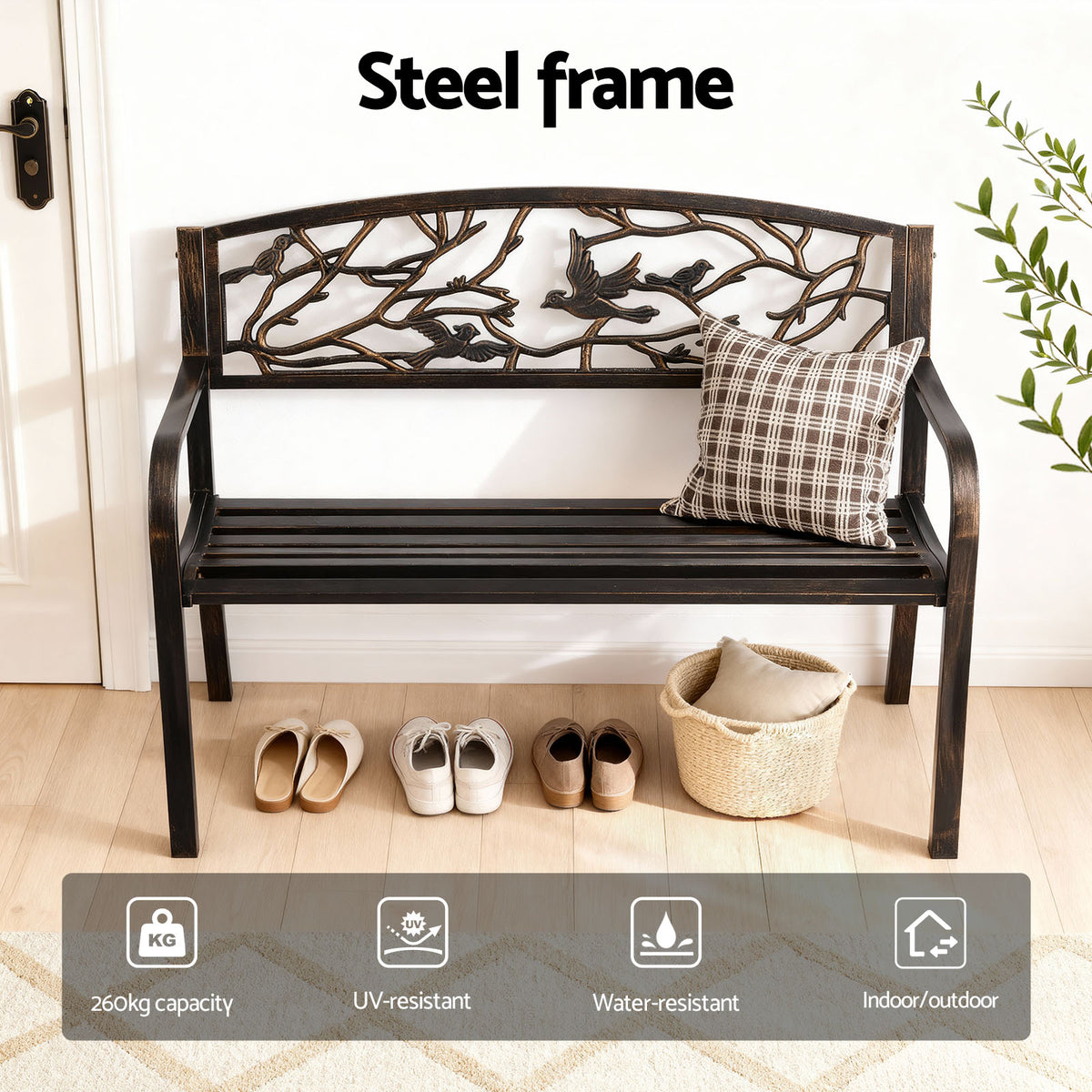Outdoor Bench Seat | 3 Seater | Steel | Park Style | Bronze