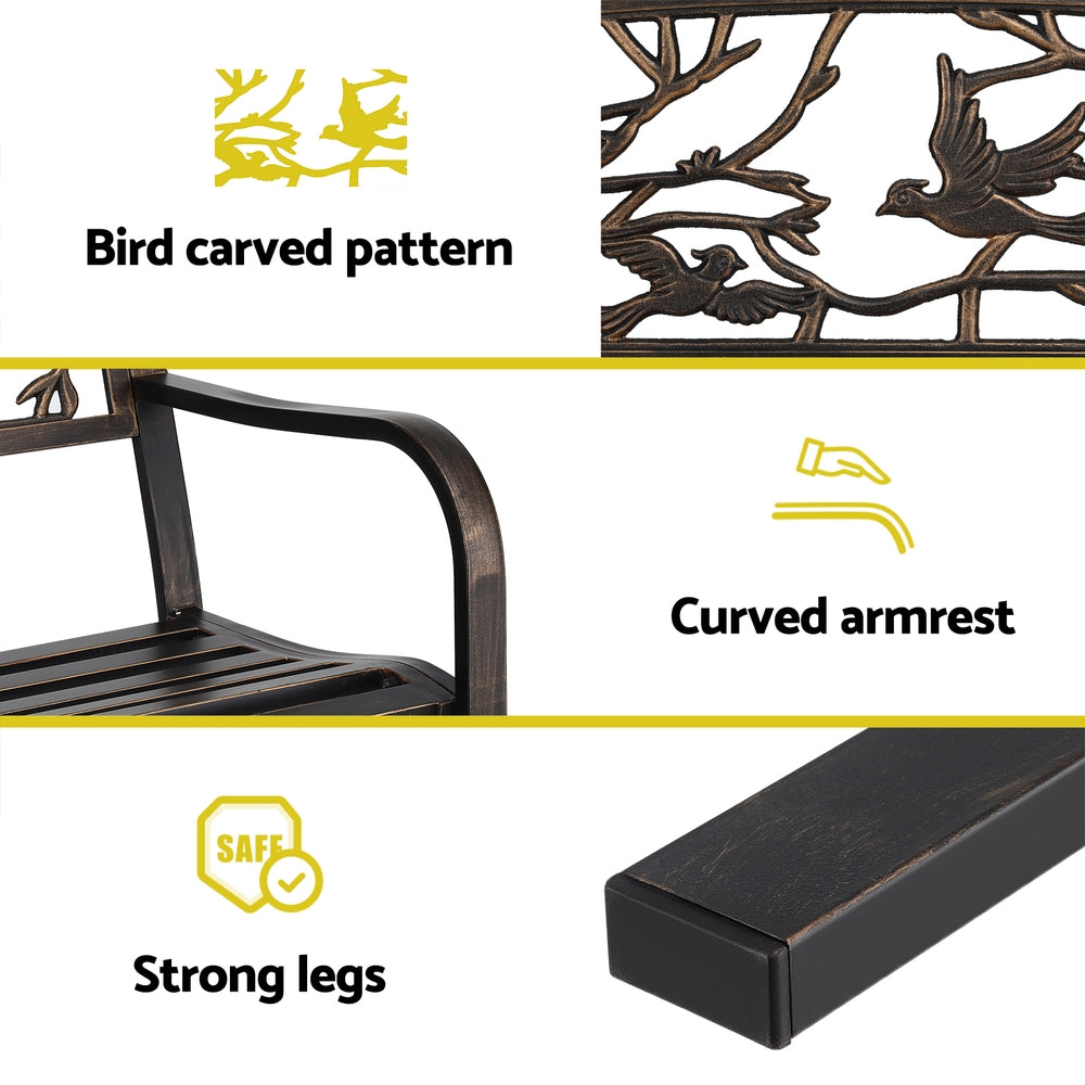 Outdoor Bench Seat | 3 Seater | Steel | Park Style | Bronze