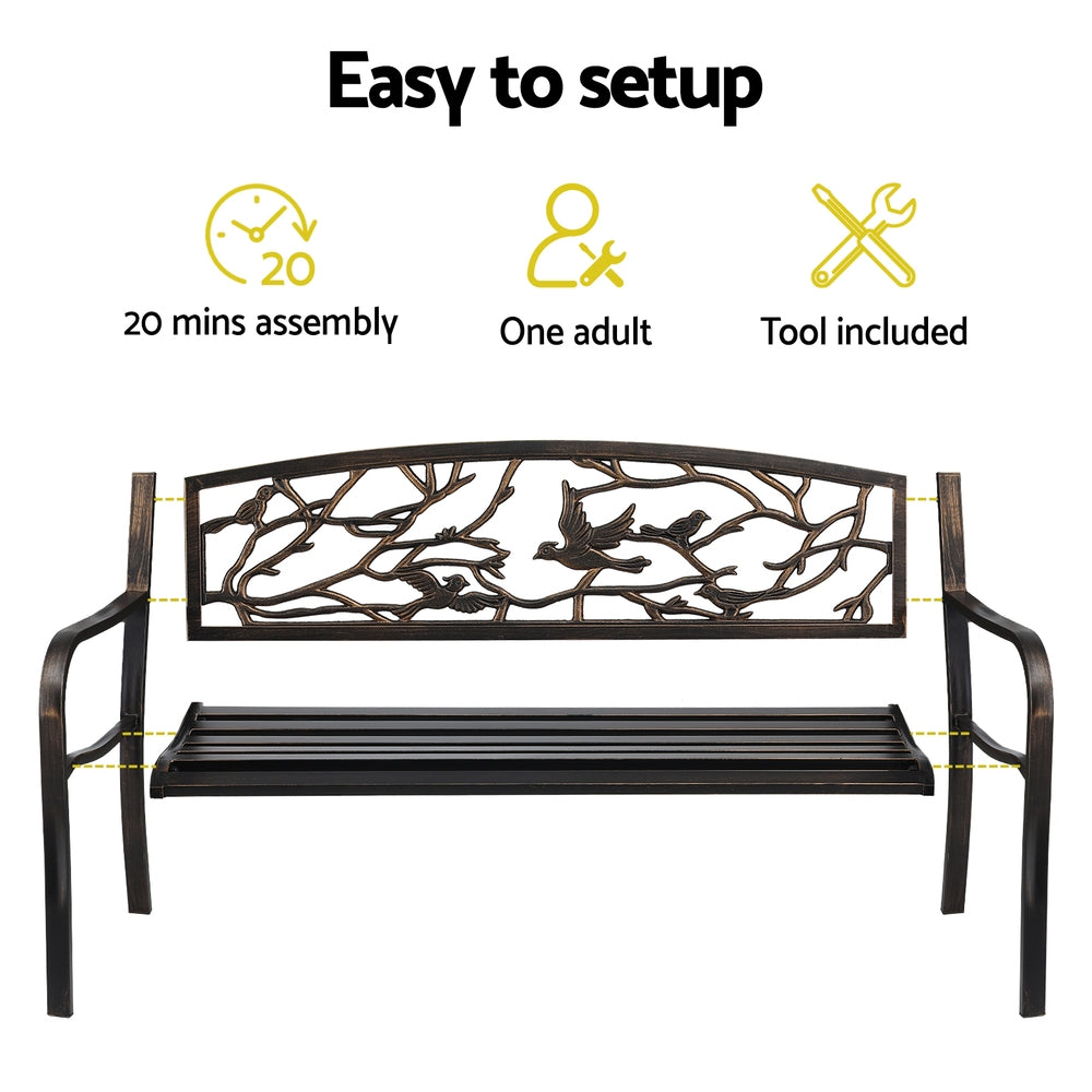 Outdoor Bench Seat | 3 Seater | Steel | Park Style | Bronze