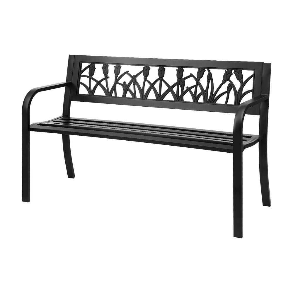Gardeon Outdoor Bench | 2 Seater | Garden Steel Furniture | Black