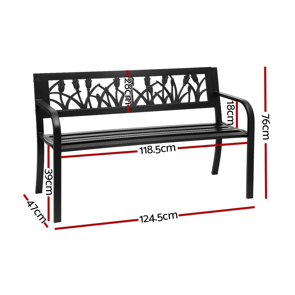 Gardeon Outdoor Bench | 2 Seater | Garden Steel Furniture | Black