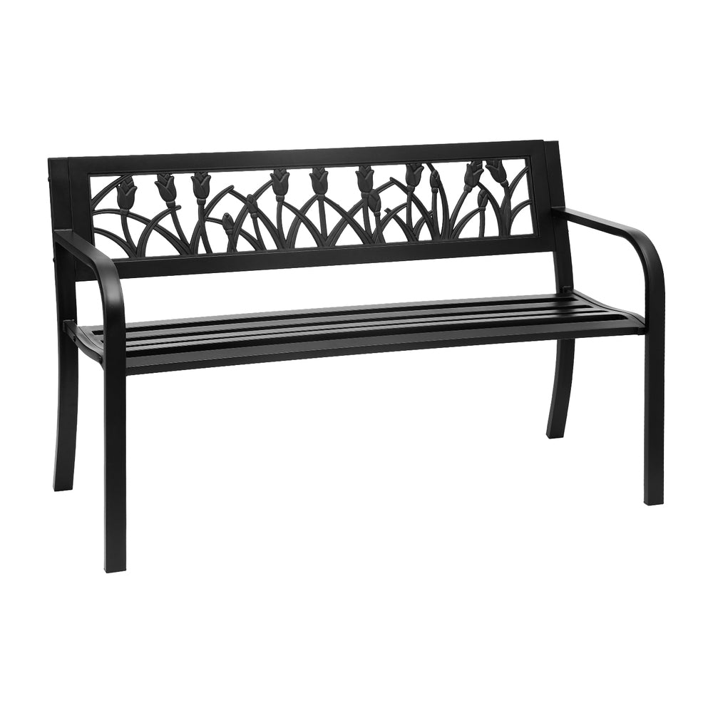 Gardeon Outdoor Bench | 2 Seater | Garden Steel Furniture | Black
