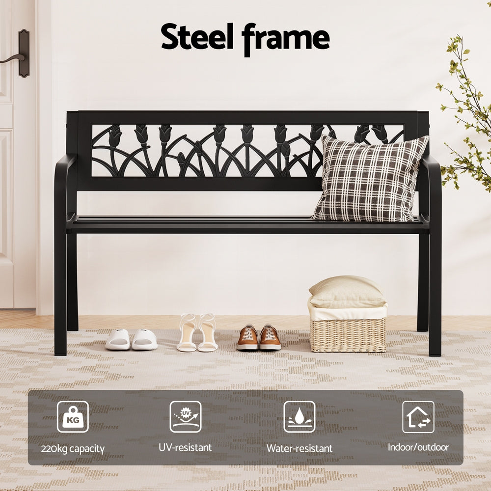 Gardeon Outdoor Bench | 2 Seater | Garden Steel Furniture | Black