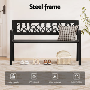 Gardeon Outdoor Bench | 2 Seater | Garden Steel Furniture | Black