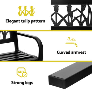 Gardeon Outdoor Bench | 2 Seater | Garden Steel Furniture | Black