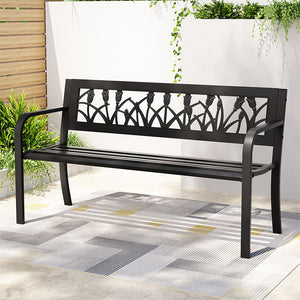Gardeon Outdoor Bench | 2 Seater | Garden Steel Furniture | Black