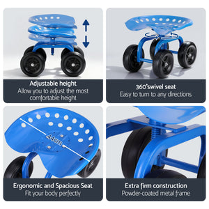 Swivel Garden Scooter Seat | Rolling Cart | Adjustable Height | 150kg Capacity (Version 2)