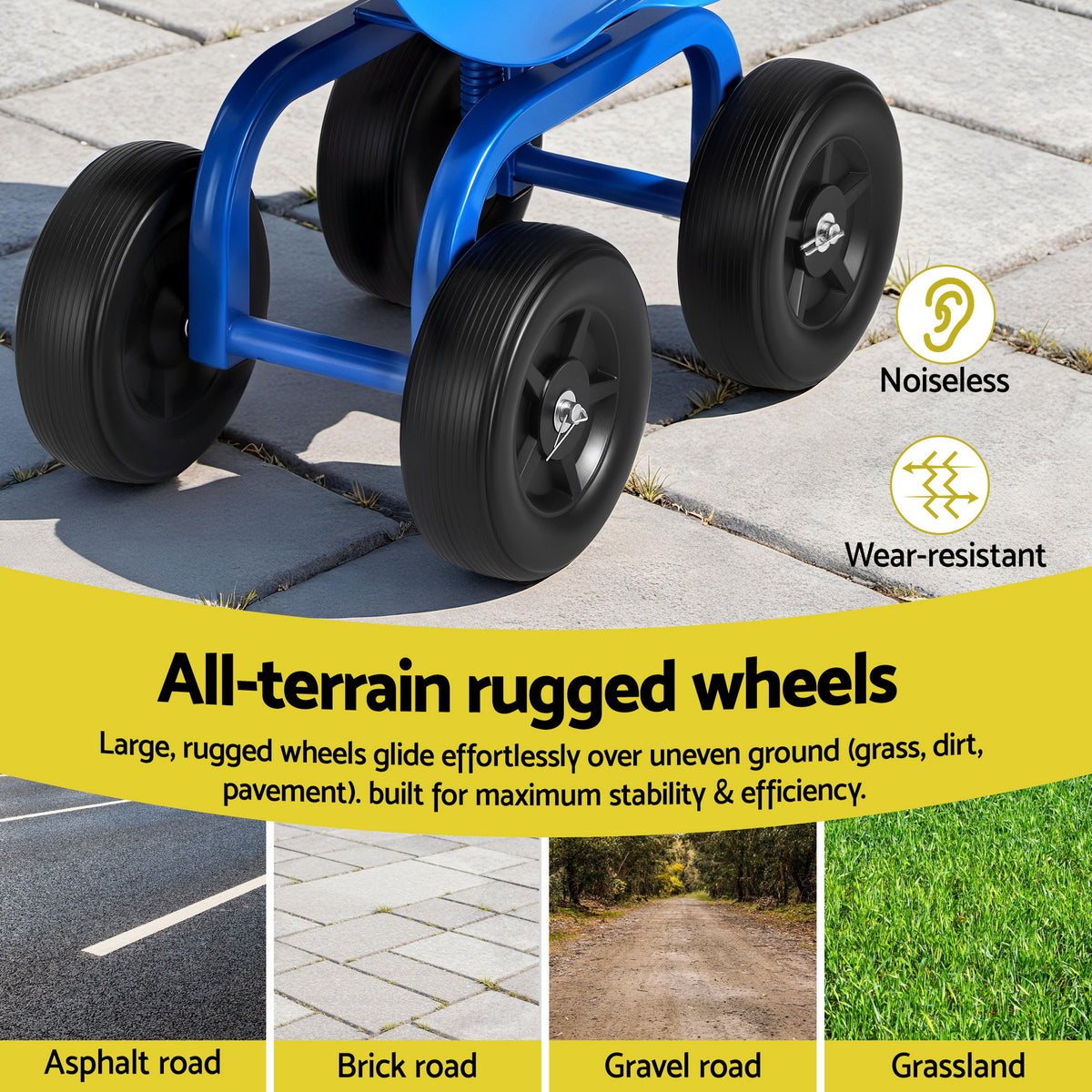 Swivel Garden Scooter Seat | Rolling Cart | Adjustable Height | 150kg Capacity (Version 2)