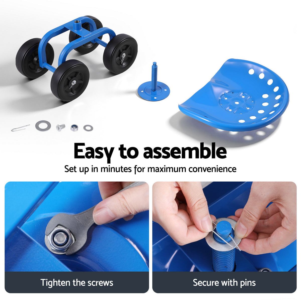 Swivel Garden Scooter Seat | Rolling Cart | Adjustable Height | 150kg Capacity (Version 2)