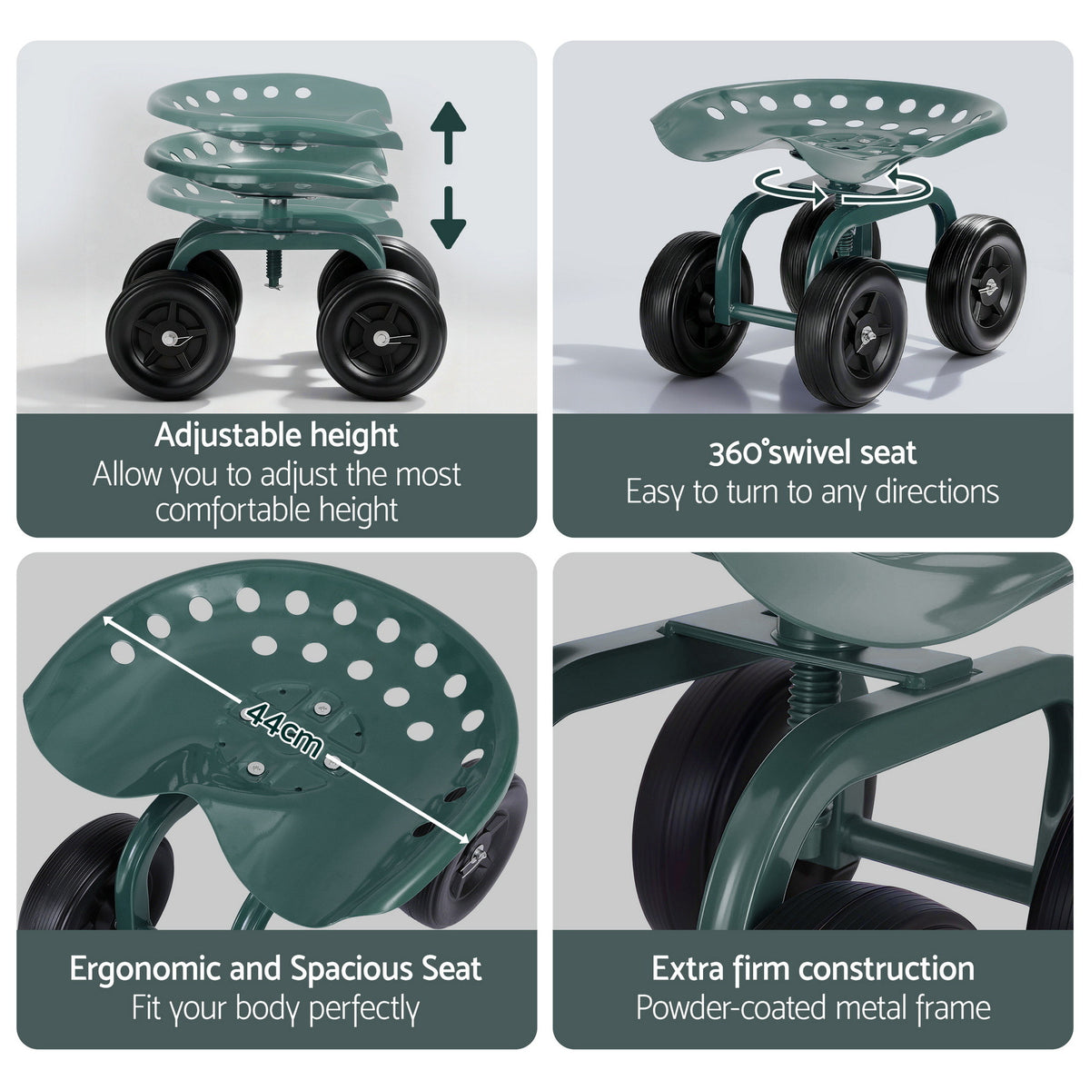 Garden Seat | 360° Swivel | Rolling Adjustable Height | Heavy Duty 150kg (Version 1)