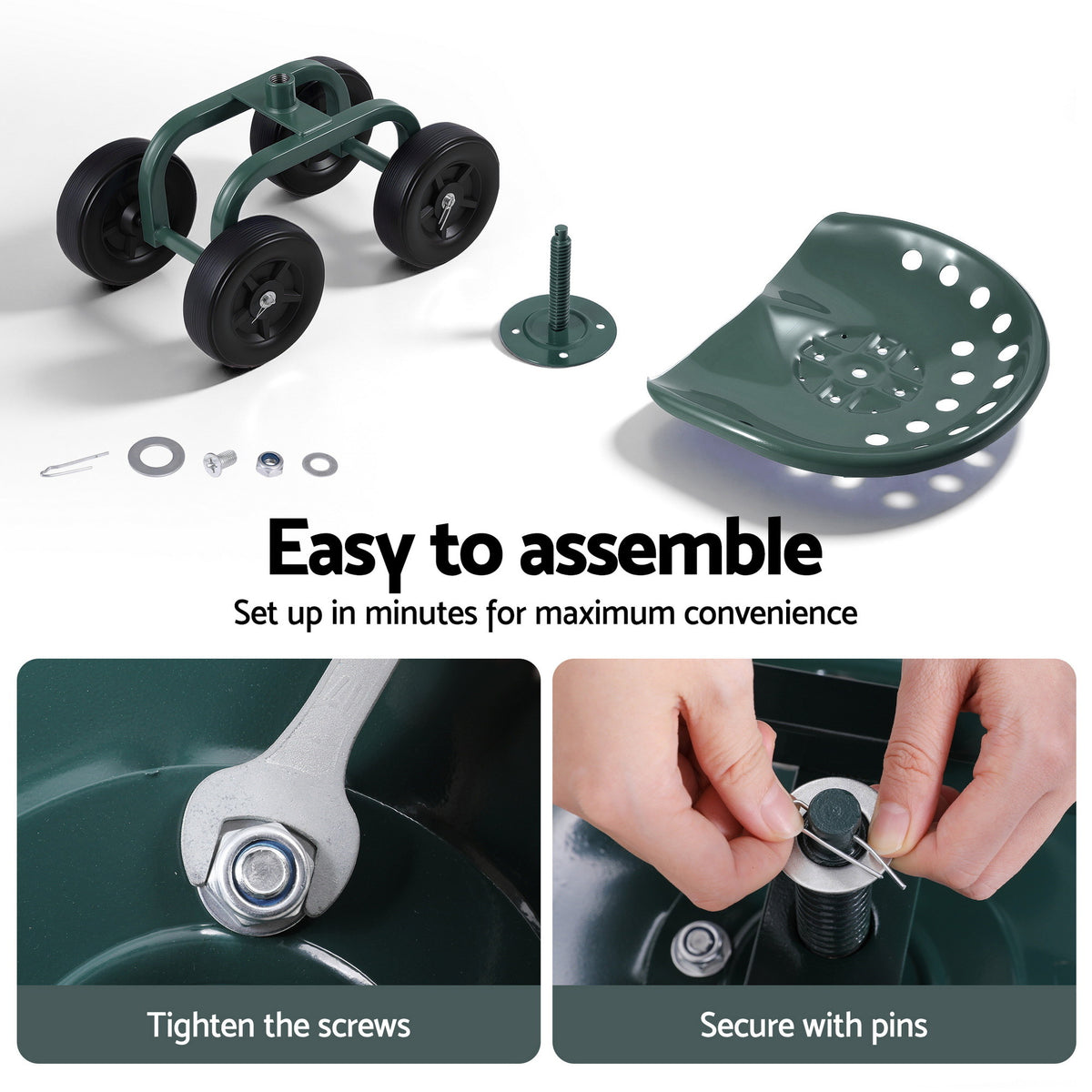 Garden Seat | 360° Swivel | Rolling Adjustable Height | Heavy Duty 150kg (Version 1)