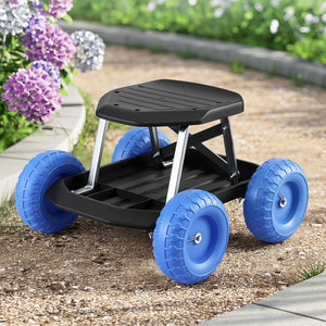 Rolling Garden Seat | 200kg Capacity | Tool Tray Storage | Blue/Black