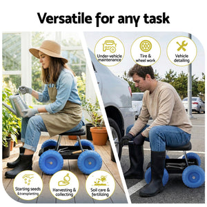 Rolling Garden Seat | 200kg Capacity | Tool Tray Storage | Blue/Black