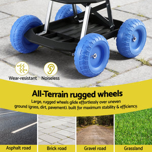 Rolling Garden Seat | 200kg Capacity | Tool Tray Storage | Blue/Black