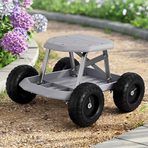 Garden Work Stool on Wheels | 200kg Capacity | Tool Tray | Grey/Black