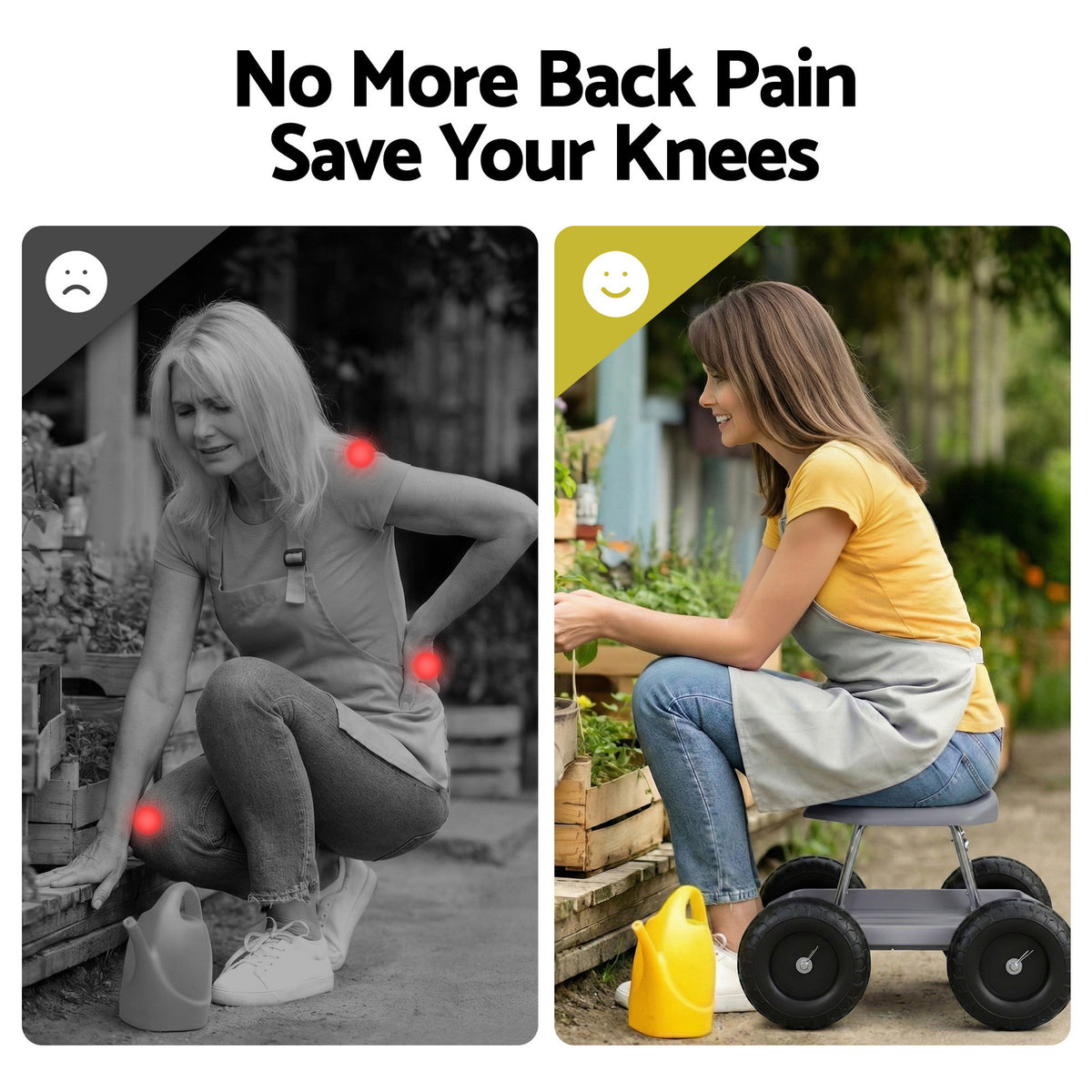 Garden Work Stool on Wheels | 200kg Capacity | Tool Tray | Grey/Black