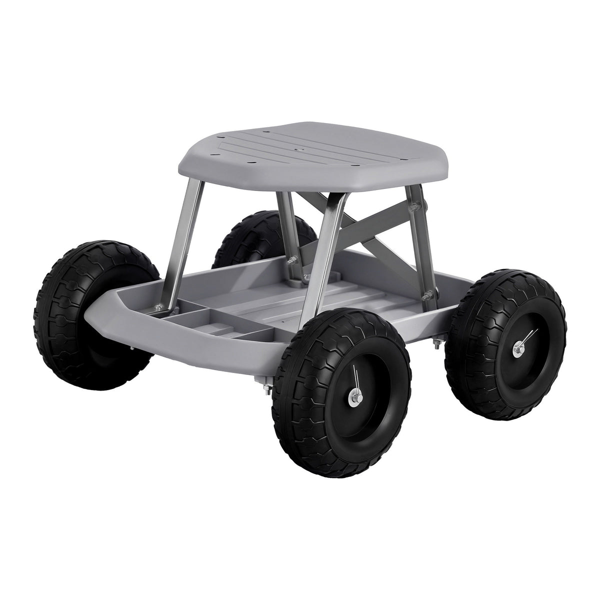 Garden Work Stool on Wheels | 200kg Capacity | Tool Tray | Grey/Black