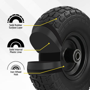 Solid Rubber Tyre & Wheel Set 2pc | 4.10/3.50-4 | 26cm | Flat Free | 5/8" Bore | Double Sealed Bearings (Set 2)
