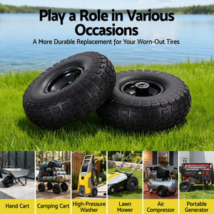 Solid Rubber Tyre & Wheel Set 2pc | 4.10/3.50-4 | 26cm | Flat Free | 5/8" Bore | Double Sealed Bearings (Set 2)