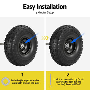 Solid Rubber Tyre & Wheel Set 2pc | 4.10/3.50-4 | 26cm | Flat Free | 5/8" Bore | Double Sealed Bearings (Set 2)