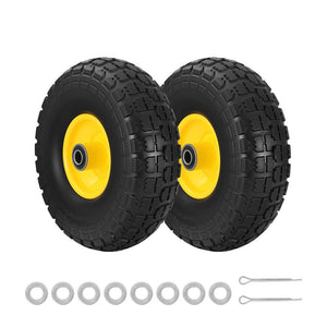 Flat-Free Wheelbarrow Tyres Set 2pc | 4.10/3.50-4 | 26cm Solid Rubber | 5/8" Axle Bore | Sealed Bearings (Set 1)