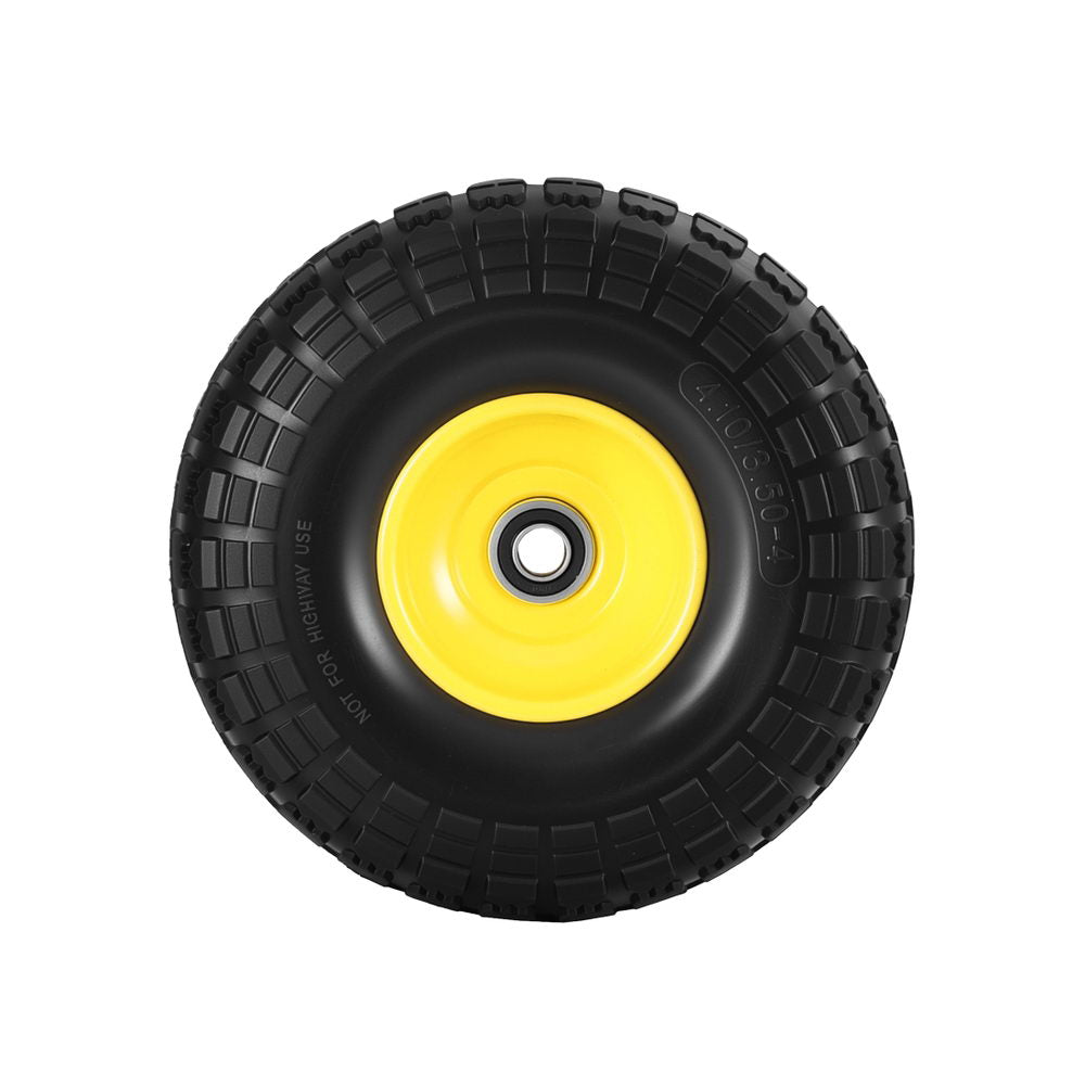 Flat-Free Wheelbarrow Tyres Set 2pc | 4.10/3.50-4 | 26cm Solid Rubber | 5/8" Axle Bore | Sealed Bearings (Set 1)