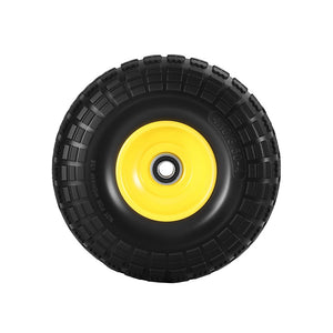 Flat-Free Wheelbarrow Tyres Set 2pc | 4.10/3.50-4 | 26cm Solid Rubber | 5/8" Axle Bore | Sealed Bearings (Set 1)