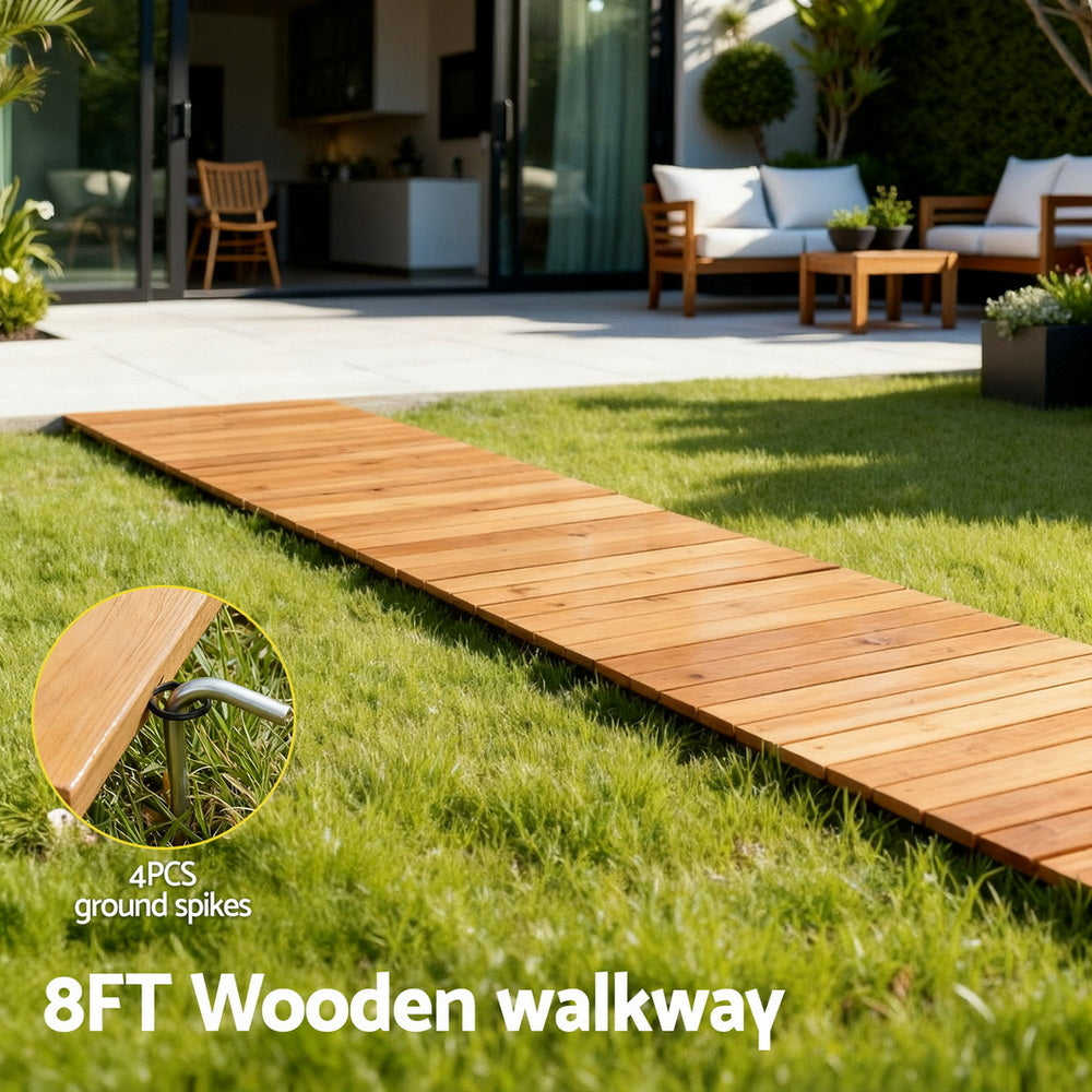 Wooden Garden Pathway | 8ft Roll-Out Walkway | Straight | Brown