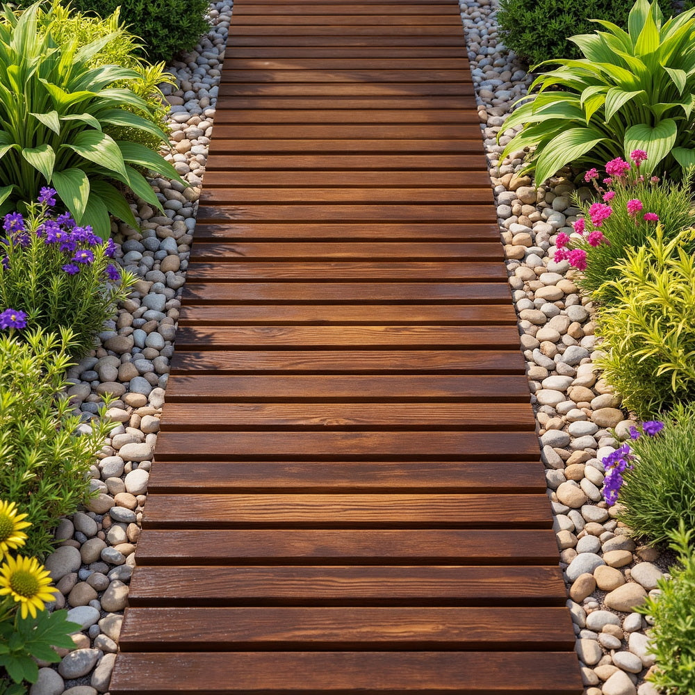 Wooden Garden Path | 8ft Roll-Out Walkway | Straight | Charcoal Brown