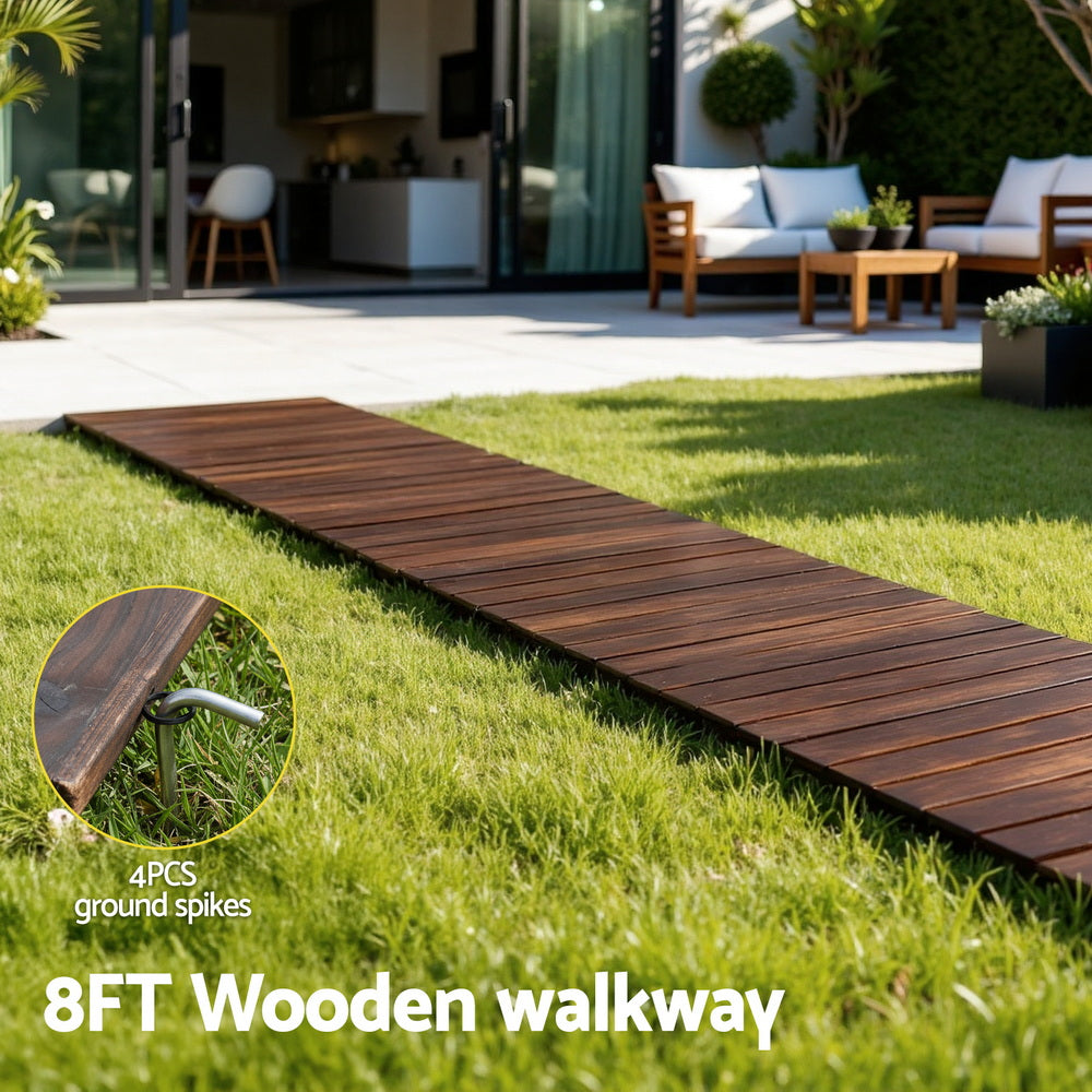 Wooden Garden Path | 8ft Roll-Out Walkway | Straight | Charcoal Brown