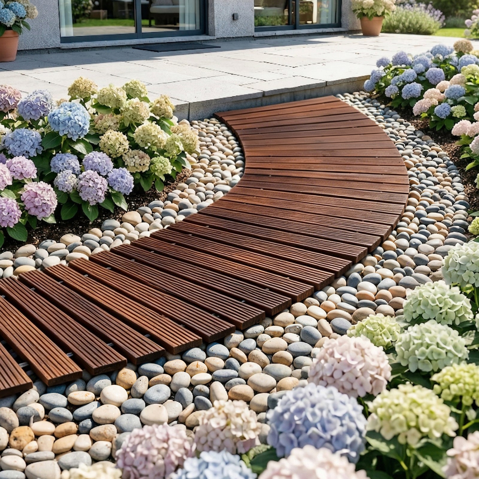 Wooden Garden Pathway | 8ft Roll-Out Curved Walkway | Charcoal Brown