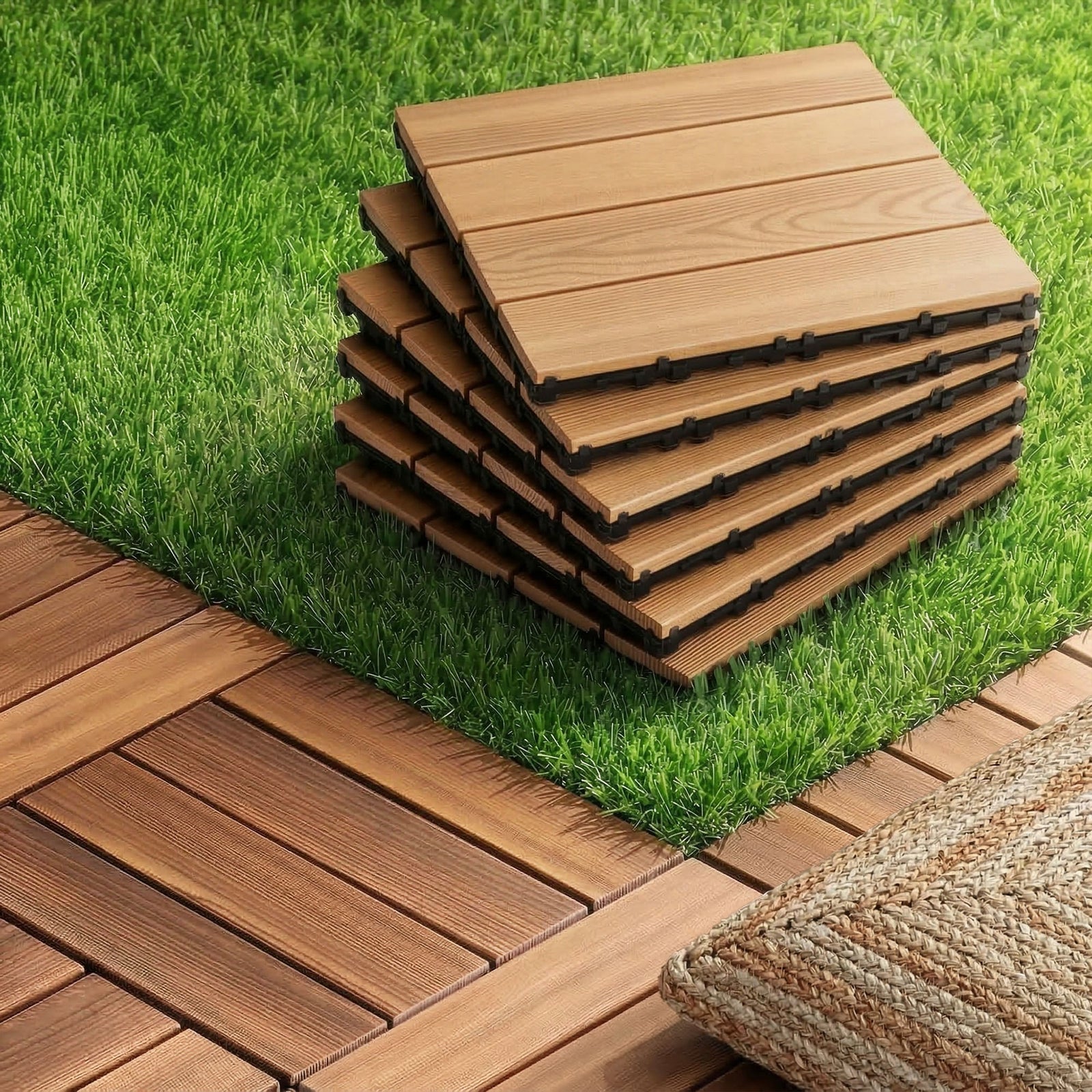 Wood Deck Tiles | 27 Pack Interlocking Outdoor Floor Tiles | 30 x 30cm