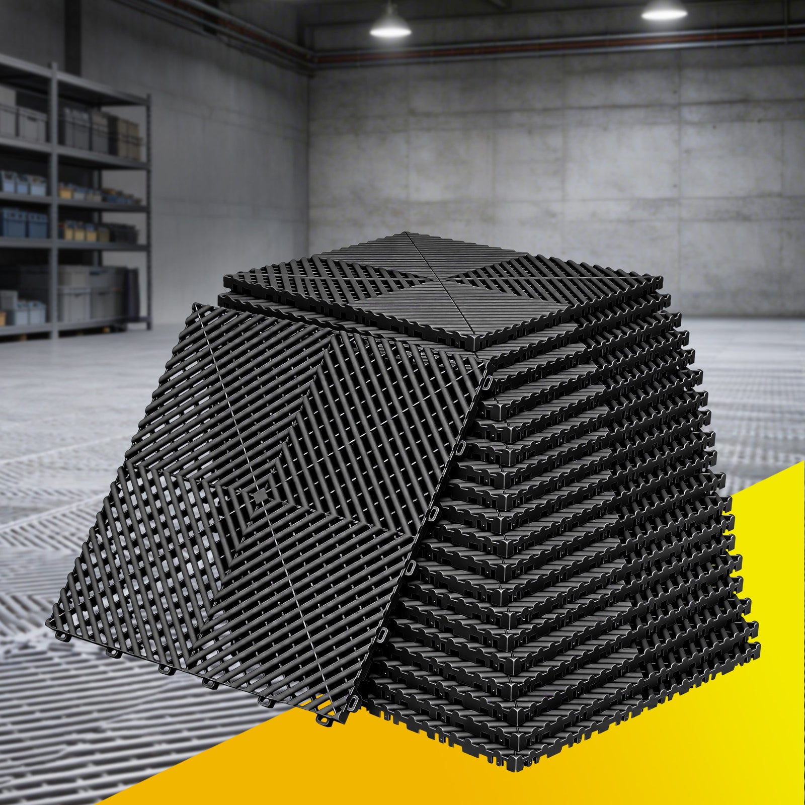 Garage Floor Tiles | 20 Pack Interlocking Non-Slip Drainage Tiles | Black