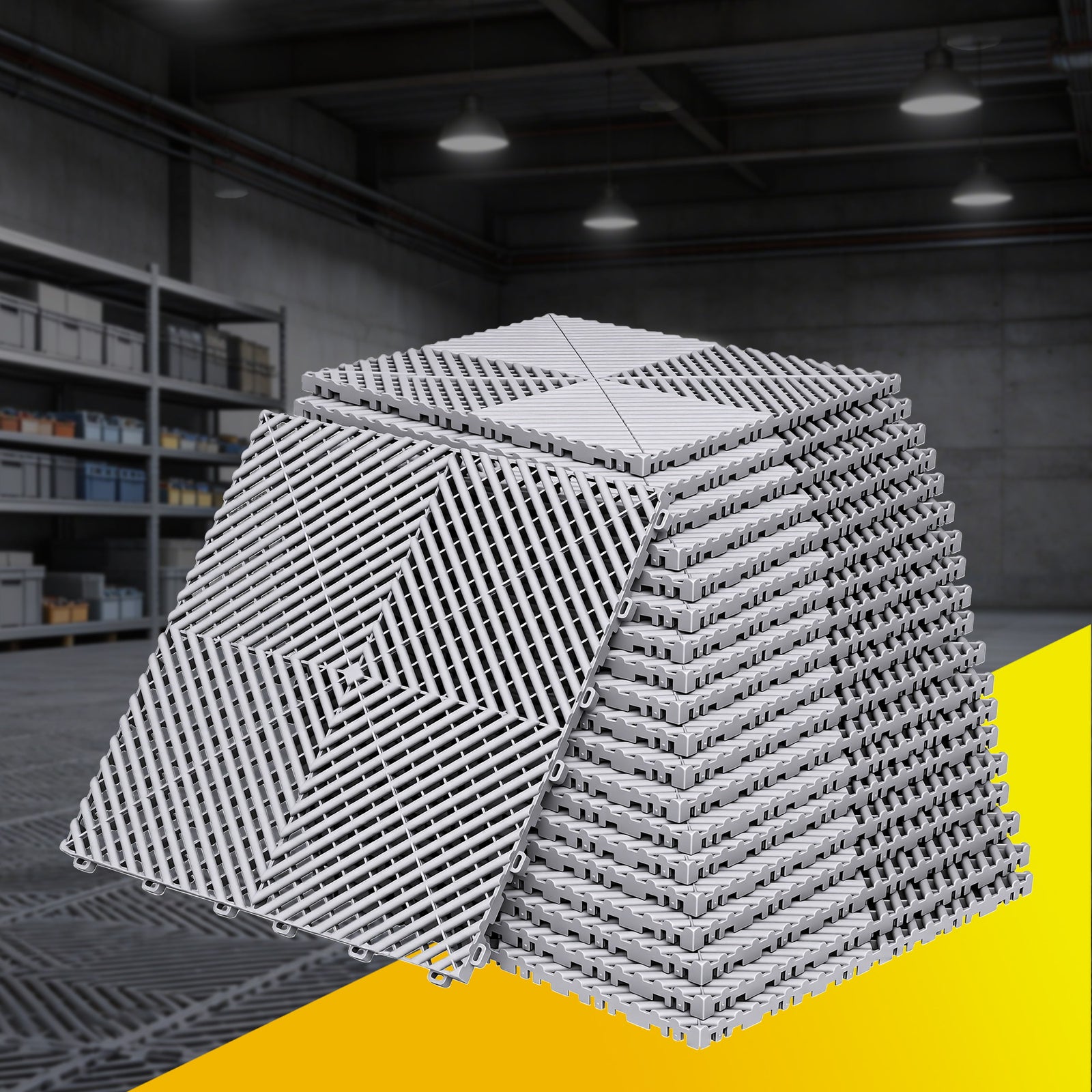 Garage Floor Tiles | 20 Pack Interlocking Non-Slip Drainage Tiles | Grey