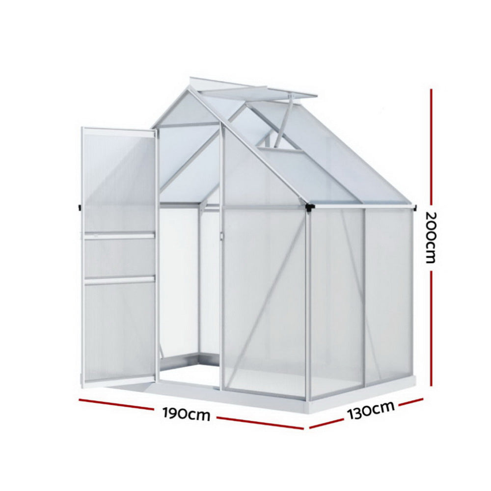 Green Fingers Greenhouse | Aluminium Polycarbonate | Premium Garden Storage Shed | 1.3Mx1.9Mx2.0M