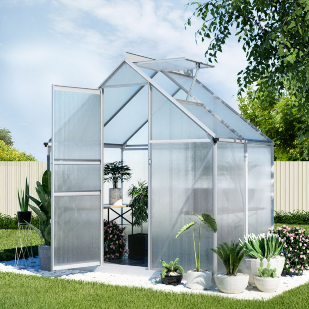 Green Fingers Greenhouse Aluminium Polycarbonate Premium Garden Storage Shed | 3.1Mx1.9Mx2.0M