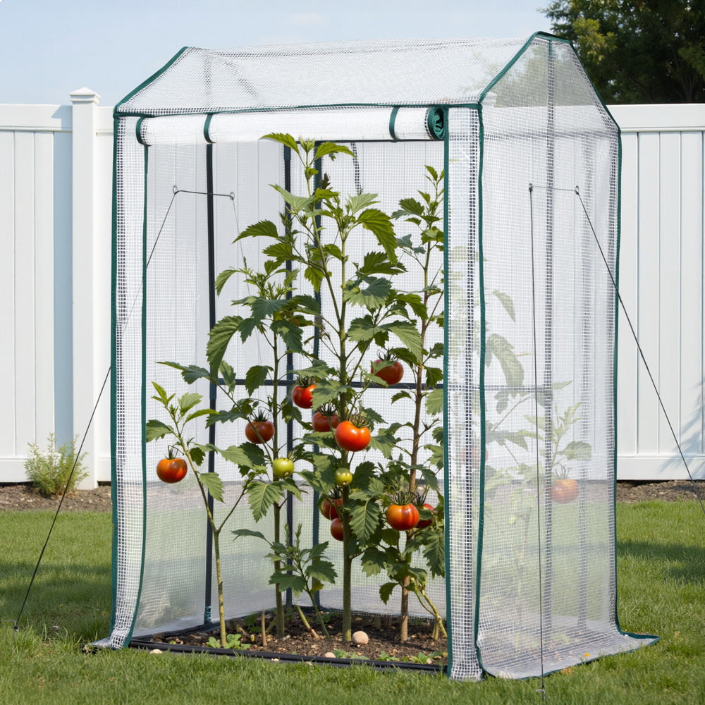 Green Fingers Mini Greenhouse | PE Cover | Green House | Roll-Up Zippered Door | 1.0x0.8x1.5m