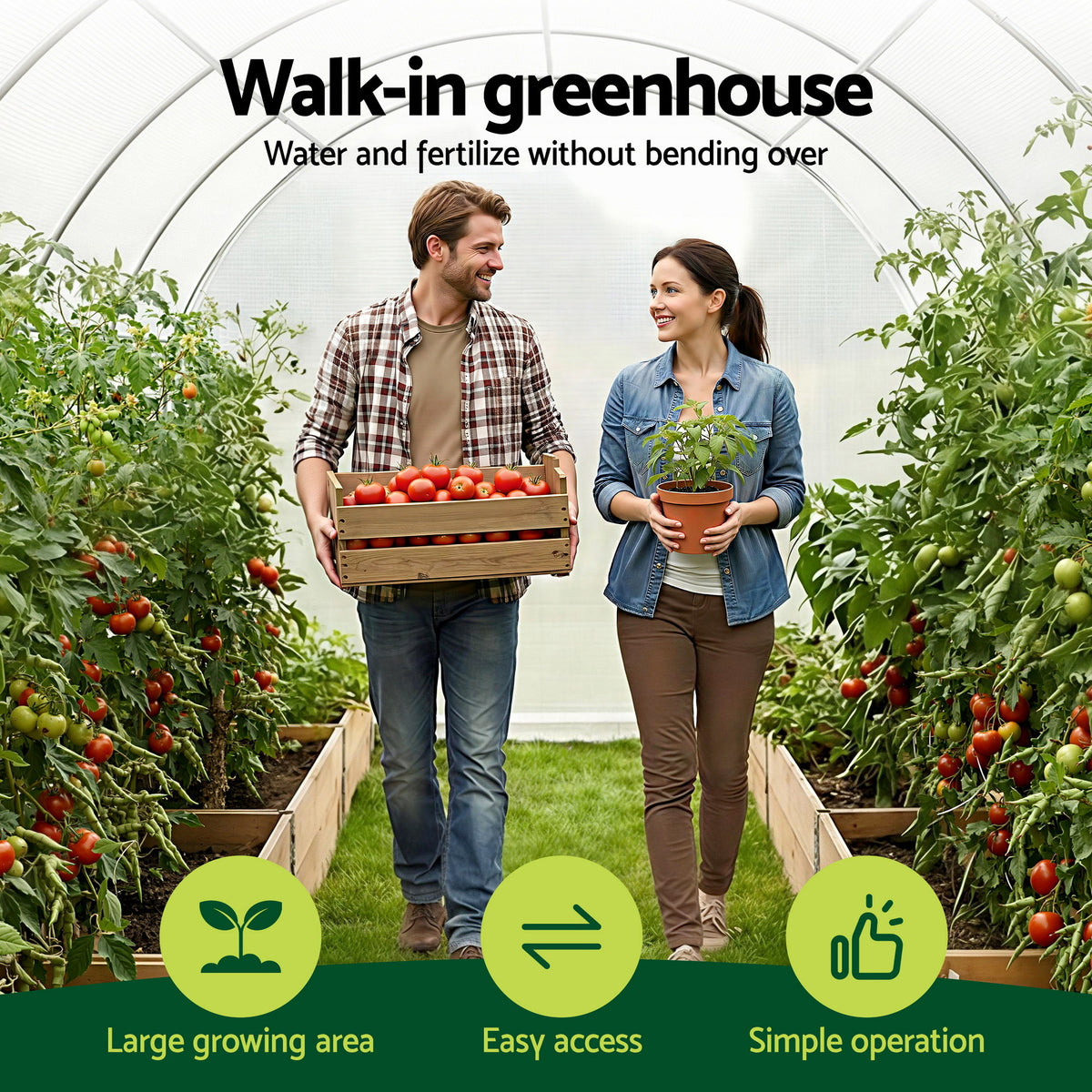 Walk-In Greenhouse 3x2x2m | Outdoor Garden | Steel Frame | White Cover