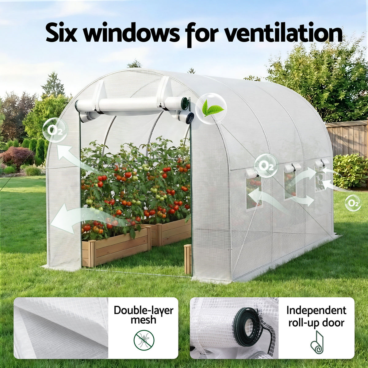 Walk-In Greenhouse 3x2x2m | Outdoor Garden | Steel Frame | White Cover