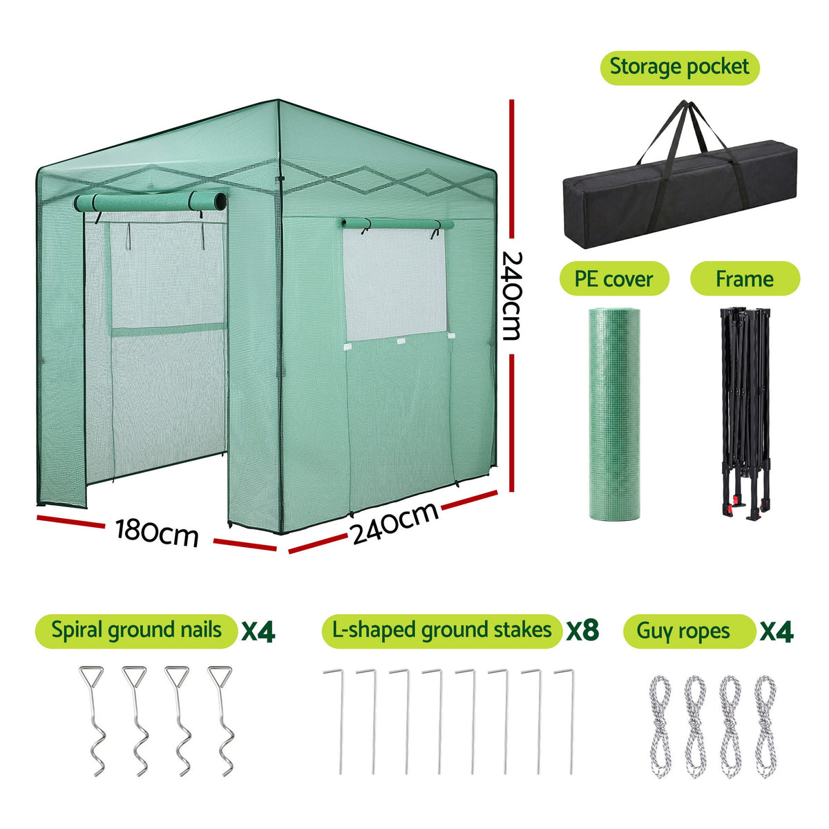 Walk-In Greenhouse 180x240x240cm | Steel Frame | PE Cover | Outdoor Shelter