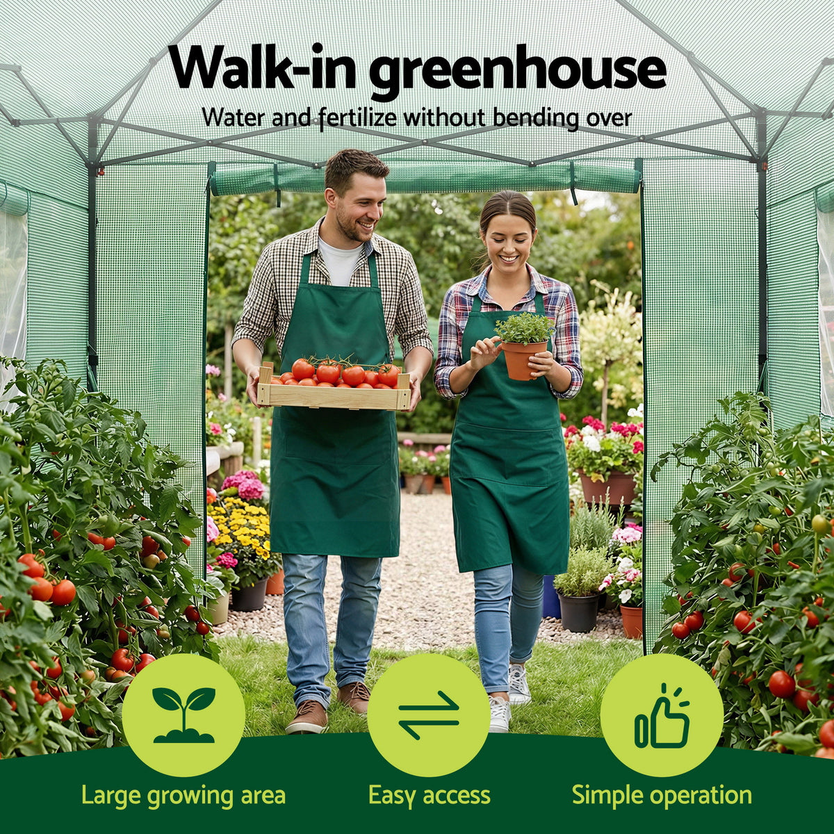 Walk-In Greenhouse 180x240x240cm | Steel Frame | PE Cover | Outdoor Shelter