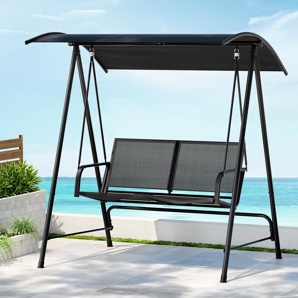 Outdoor Swing Chair | Garden Bench Furniture | Canopy | 2 Seater | Black