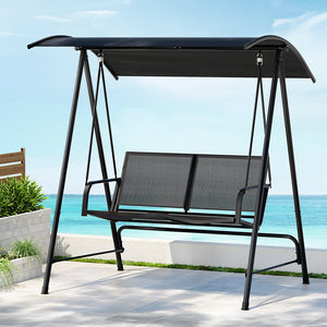 Outdoor Swing Chair | Garden Bench Furniture | Canopy | 2 Seater | Black