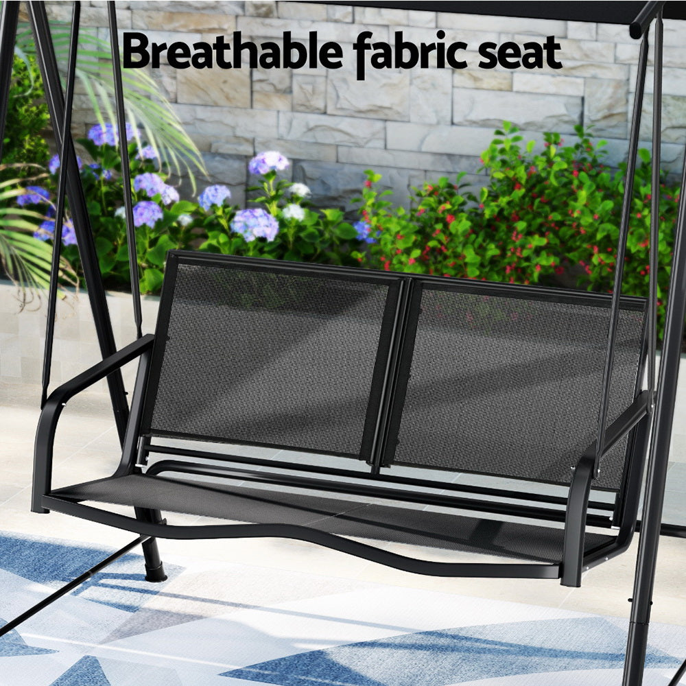 Outdoor Swing Chair | Garden Bench Furniture | Canopy | 2 Seater | Black