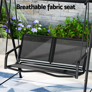 Outdoor Swing Chair | Garden Bench Furniture | Canopy | 2 Seater | Black