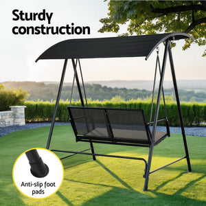 Outdoor Swing Chair | Garden Bench Furniture | Canopy | 2 Seater | Black
